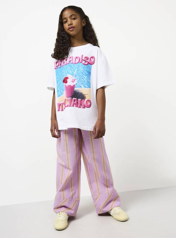 White Paradiso Graphic T-Shirt & Striped Trousers Set 10 years